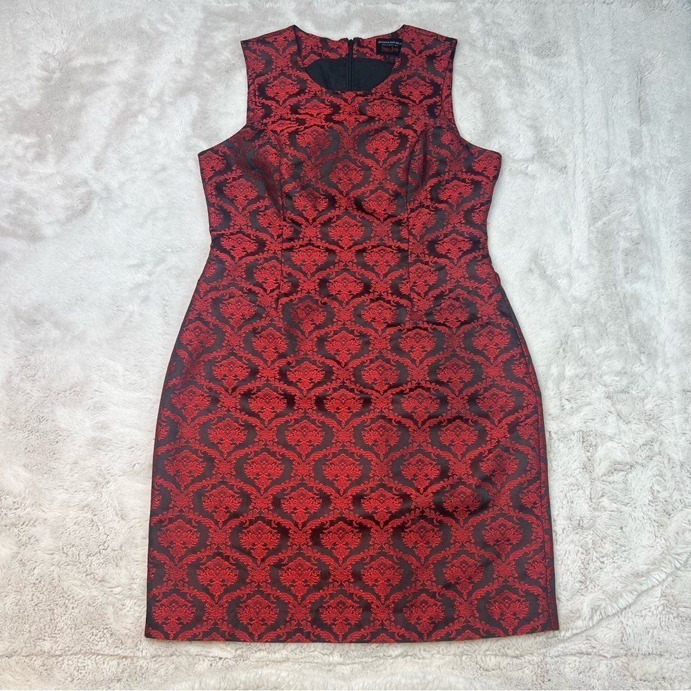 L'Wren Scott For Banana Republic Black Red Jacquard Sheath Dress Size 12
